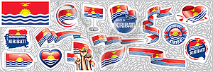 Set of national flag of Kiribati in various creativ - vector image