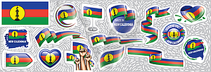 Set of national flag of New Caledonia in various - vector clipart