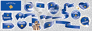 Set of national flag of Kosovo in various creative - vector clipart