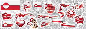 Set of national flag of Greenland in various - vector image