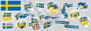 Set of national flag of Sweden in various creative - vector clip art