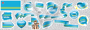 Set of national flag of Aruba in various creative - vector image