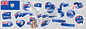 Set of national flag of Anguilla in various creativ - stock vector clipart