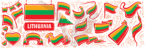 Set of national flag of Lithuania in various - vector image