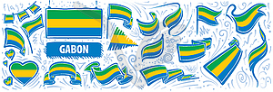 Set of national flag of Gabon in various creative - vector clip art