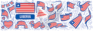 Set of national flag of Liberia in various - vector image