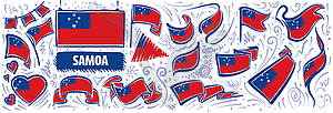 Set of national flag of Samoa in various creative - vector EPS clipart