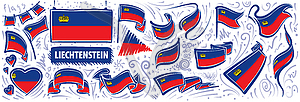 Set of national flag of Liechtenstein in various - vector clipart