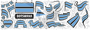 Set of national flag of Botswana in various creativ - vector clip art