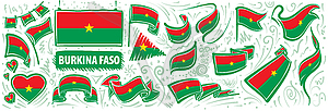 Set of national flag of Burkina Faso in various - vector clipart