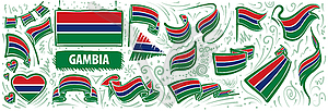 Set of national flag of Gambia in various creative - vector image