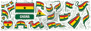 Set of national flag of Ghana in various creative - vector clipart