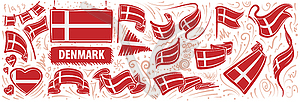 Set of national flag of Denmark in various - vector image