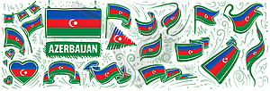 Set of national flag of Azerbaijan in various - vector clipart