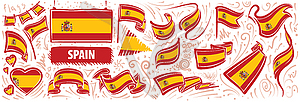 Set of national flag of Spain in various creative - vector clip art