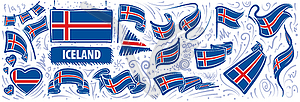 Set of national flag of Iceland in various - vector clipart