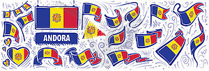 Set of national flag of Andorra in various - vector image