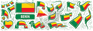 Set of national flag of Benin in various creative - vector clipart