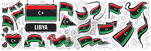 Set of national flag of Libya in various creative - vector clipart