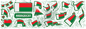 Set of national flag of Madagascar in various - royalty-free vector clipart