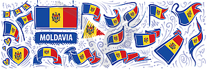 Set of national flag of Moldavia in various creativ - vector clip art