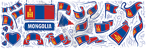 Set of national flag of Mongolia in various creativ - vector clipart / vector image