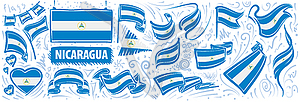 Set of national flag of Nicaragua in various - vector image