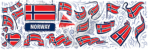 Set of national flag of Norway in various creative - vector clipart