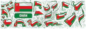 Set of national flag of Oman in various creative - vector clipart / vector image