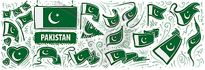 Set of national flag of Pakistan in various creativ - vector image