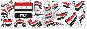 Set of national flag of Syria in various creative - royalty-free vector image