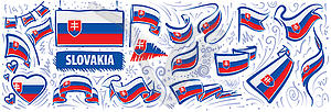 Set of national flag of Slovakia in various creativ - vector clip art