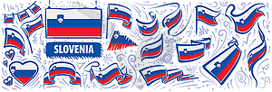 Набор национального флага Словении в различных креатив - клипарт в векторе