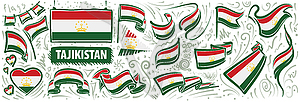 Набор государственного флага Таджикистана в различных - изображение в формате EPS
