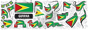 Set of national flag of Guyana in various creative - vector image