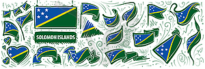 Set of national flag of Solomon Islands in various - vector clipart
