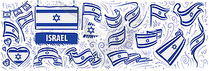Набор национального флага Израиля в различных творческих - клипарт в векторном формате