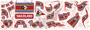 Set of national flag of Swaziland in various - vector image