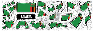 Set of national flag of Zambia in various creative - vector image