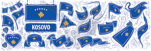 Set of national flag of Kosovo in various creative - vector image