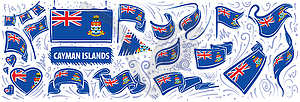 Набор национального флага Каймановых островов в различных - рисунок в векторном формате