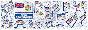 Set of national flag of British Antarctic Territory - vector image