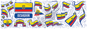 Set of national flag of Ecuador in various - vector image