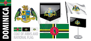 Set of coat of arms and national flag of Dominica - vector clipart