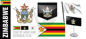 Set of coat of arms and national flag of Zimbabwe - vector clipart