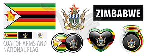 Set of coat of arms and national flag of Zimbabwe - vector clip art