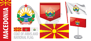 Set of coat of arms and national flag of Macedonia - vector clipart