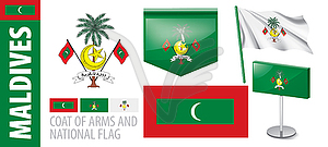 Set of coat of arms and national flag of Maldives - vector clipart