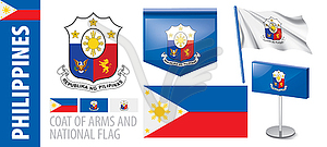 Set of coat of arms and national flag of Philippines - vector clipart