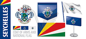 Set of coat of arms and national flag of Seychelles - vector image